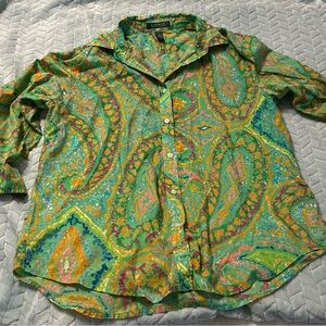 Lauren Ralph Lauren Multicolor Green Paisley Button-Down Shirt